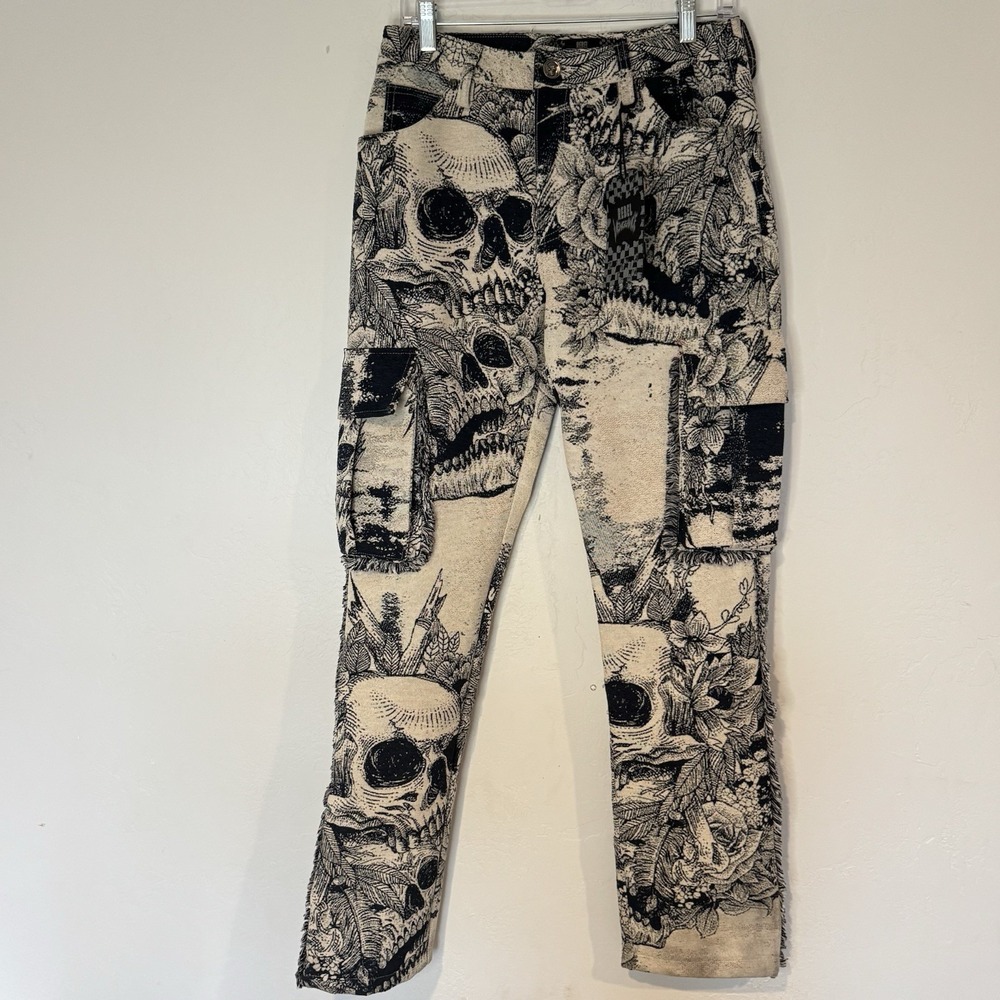 REBEL VENGEANCE Cargo Pants Tapestry/Fringe SKULL SKELETON Goth - NWT - SIZE 28